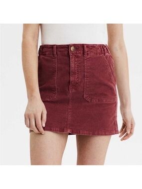 American Eagle Burgundy Corduroy Mini Skirt High Waisted Western Boho 2/4
